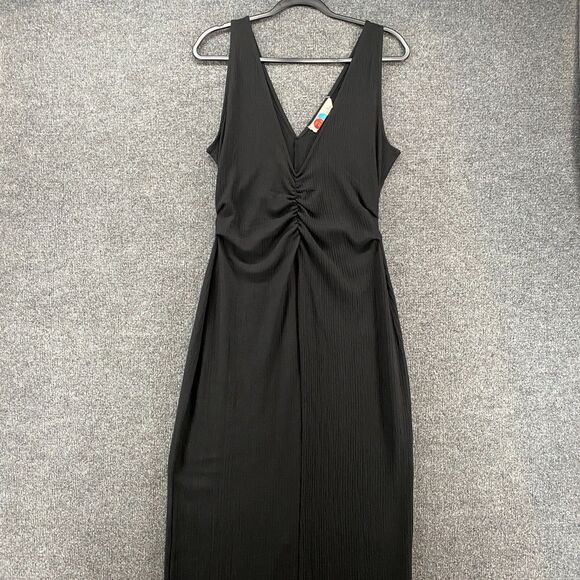 Free People Dresses & Skirts - Free People Beach Dress Medium Black Ribbed V-Neck Bodycon Maxi Beachy Festival